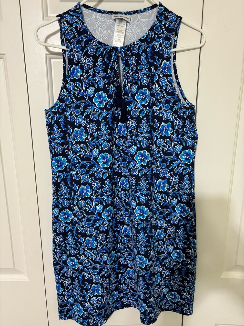 Tommy Bahama Navy and Blue Floral Tie-Neck Dress